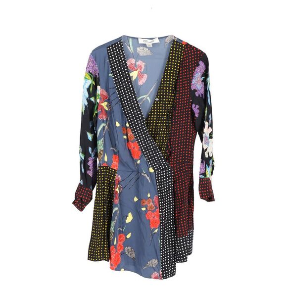 Diane von Furstenberg Patchwork Mini Dress in Multicolor Silk